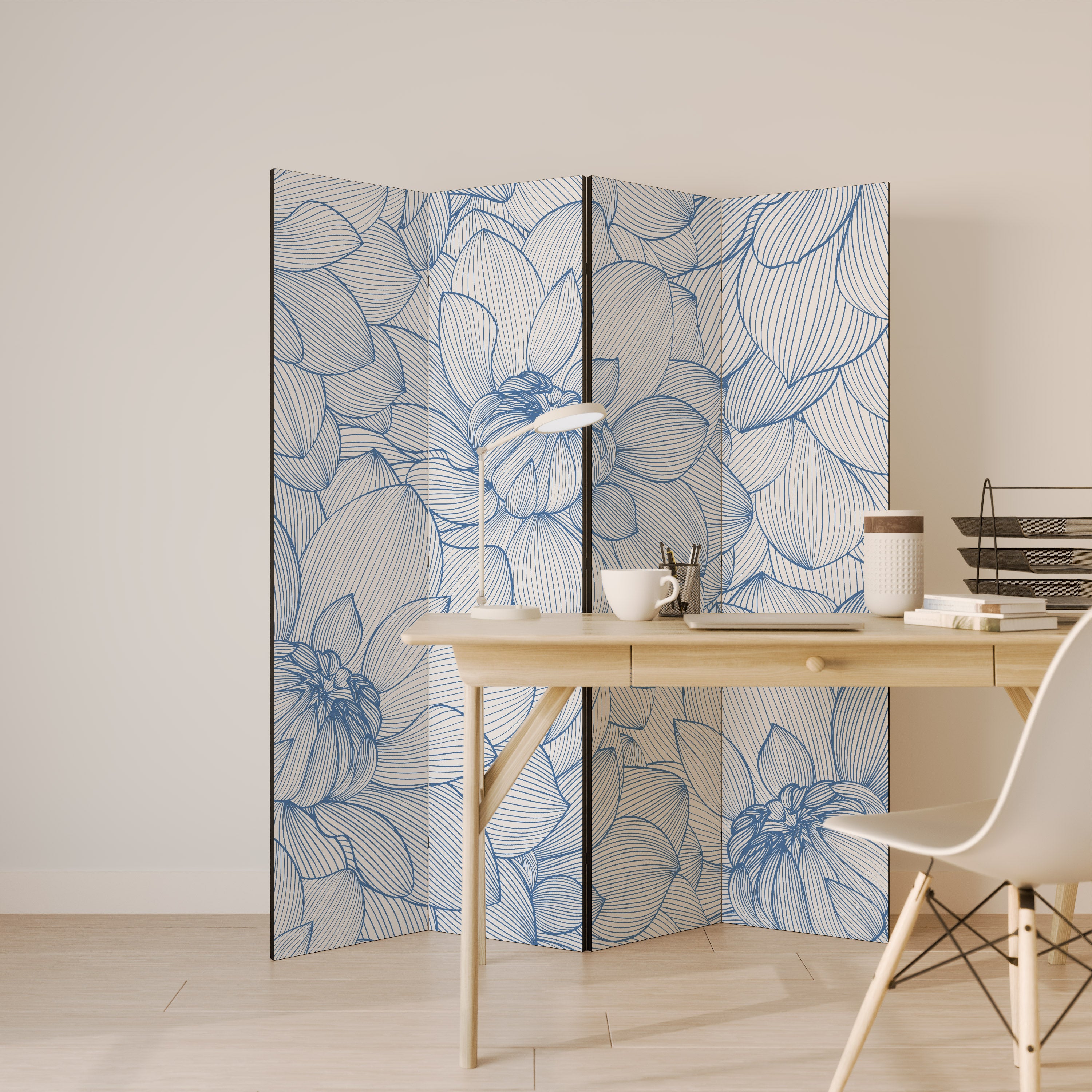 LUSH LINEAR BLOOMS 4-Panel Room Divider
