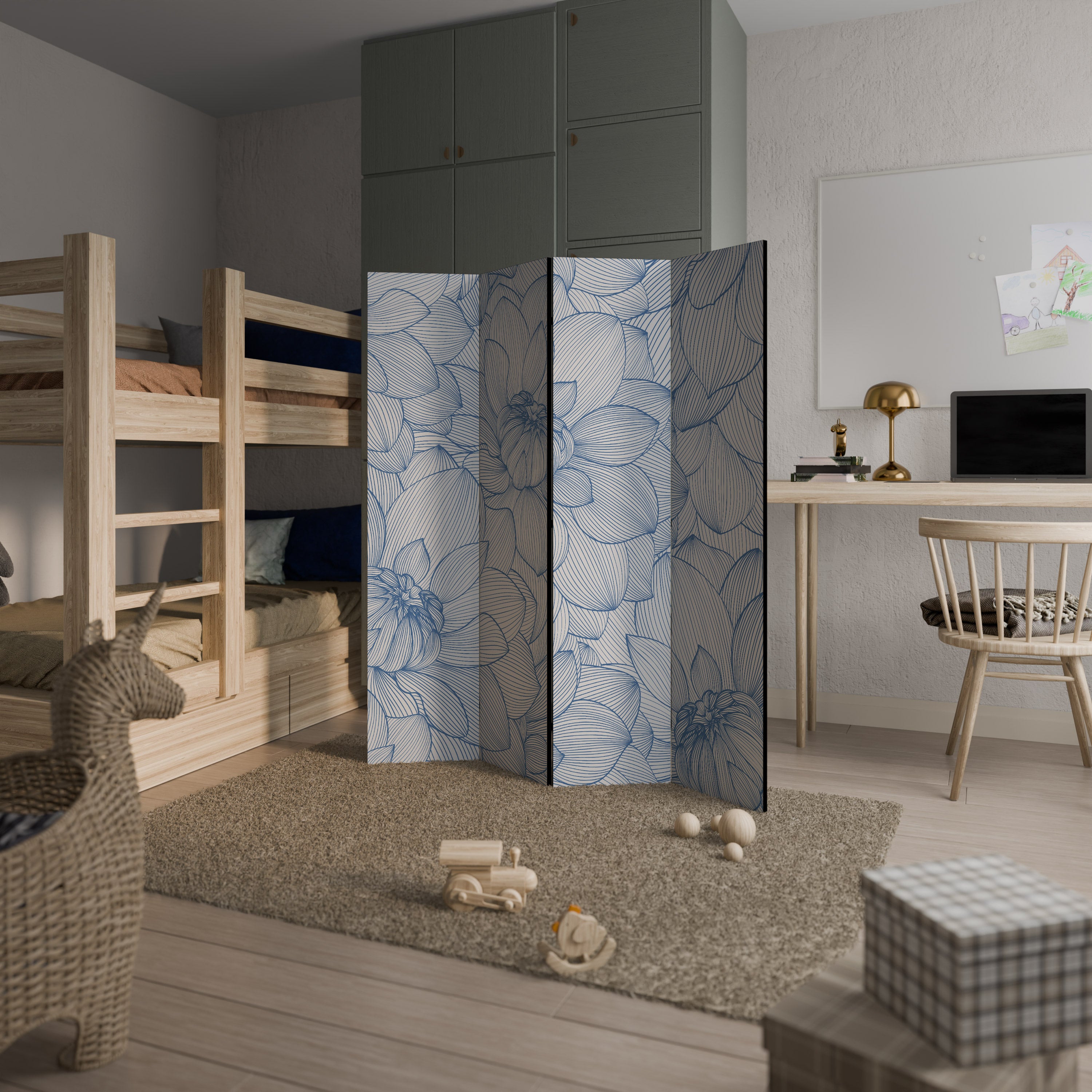 LUSH LINEAR BLOOMS 4-Panel Room Divider