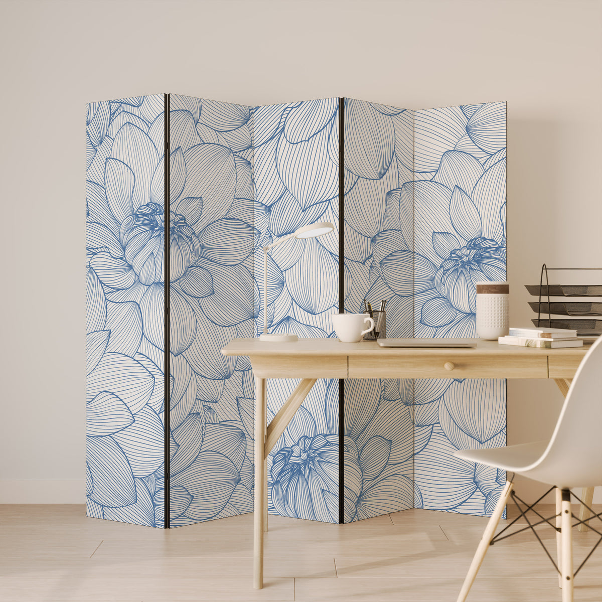 LUSH LINEAR BLOOMS Biombo de 5 paneles