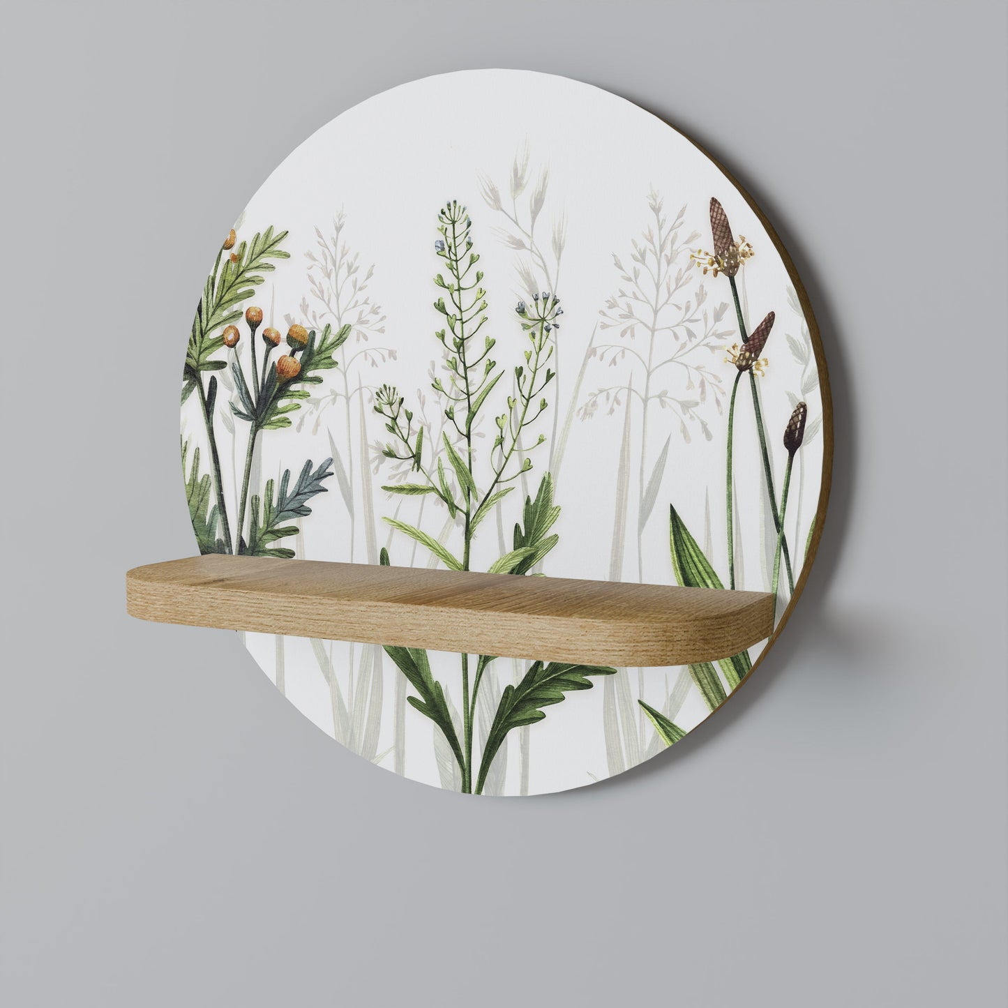 HERBAL DREAM Round Art Shelf In Oak Effect