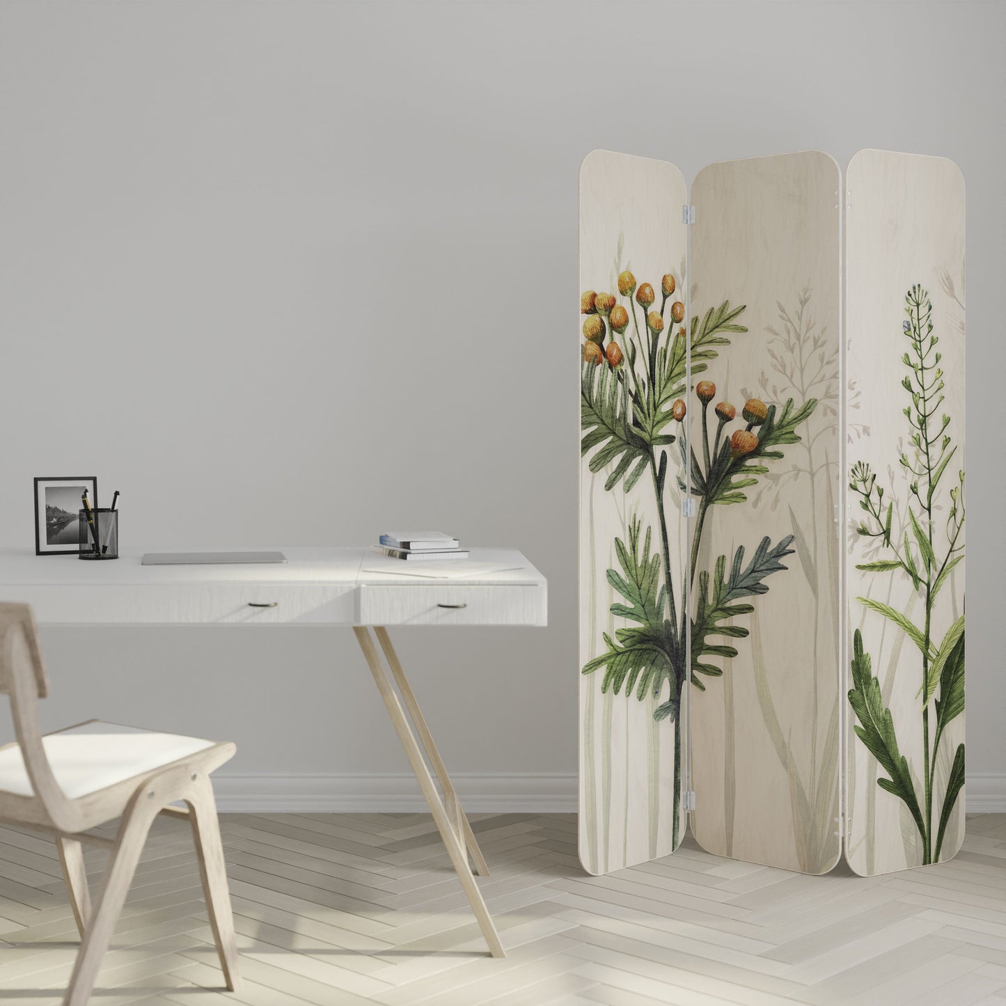 HERBAL DREAM 3-Panel Plywood Room Divider