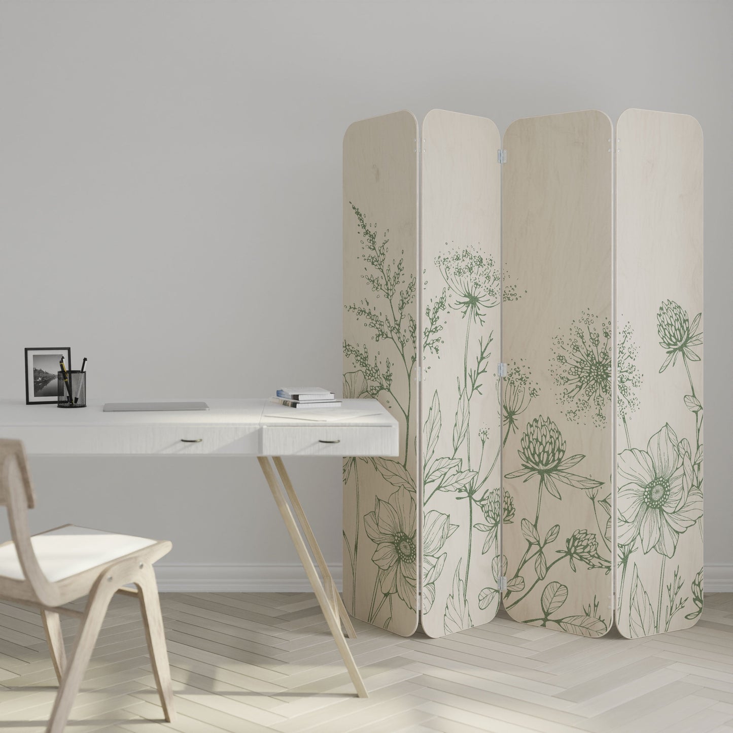 WILDER BEAUTY 4-Panel Plywood Room Divider