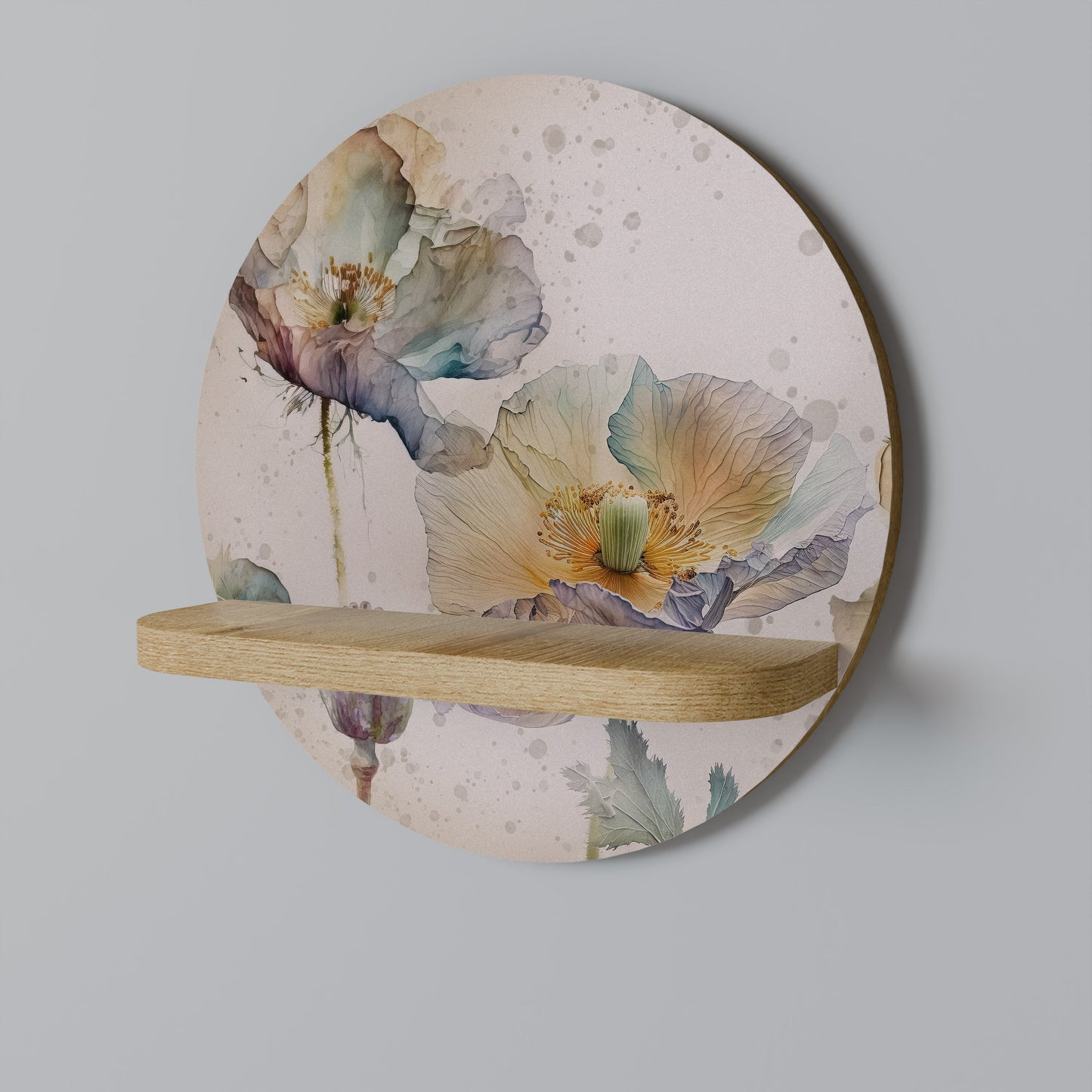 SOFTEN POPPY Round Art Shelf In Oak Effect