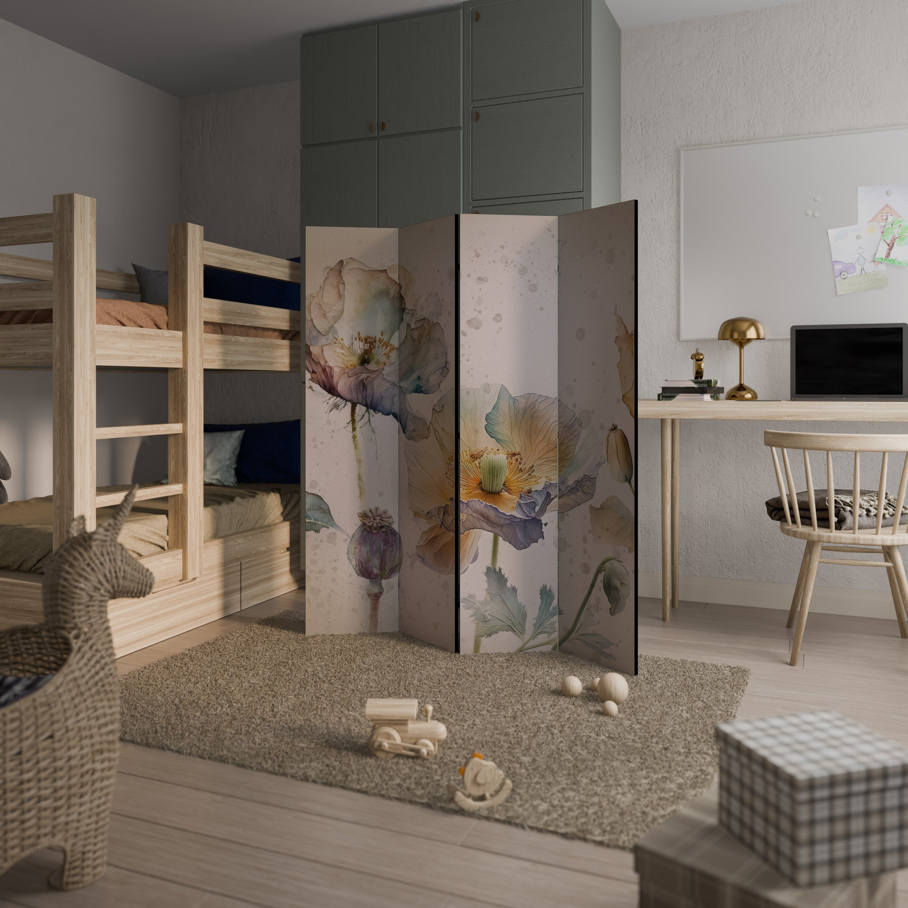 SOFTEN POPPY 4-Panel Room Divider