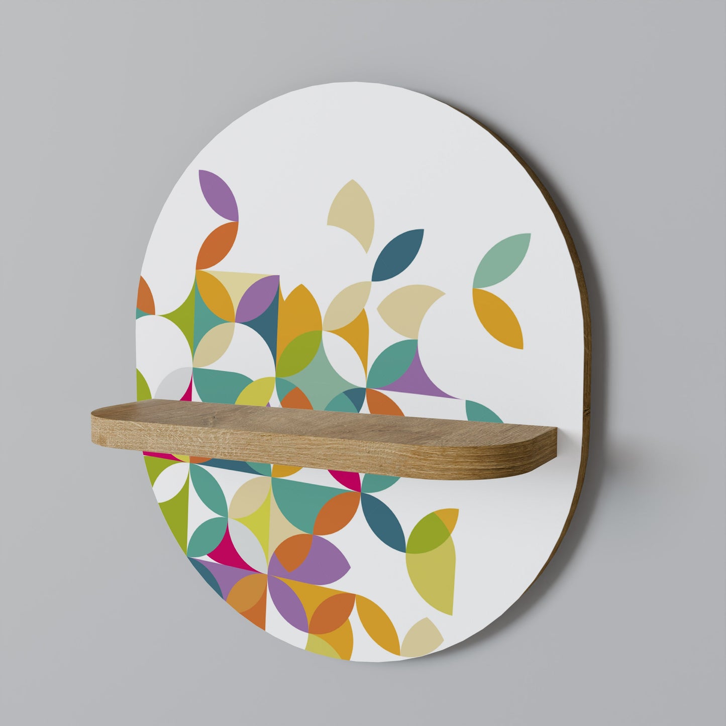 PIXEL BLOSSOM Oval Art Shelf In Oak Effect