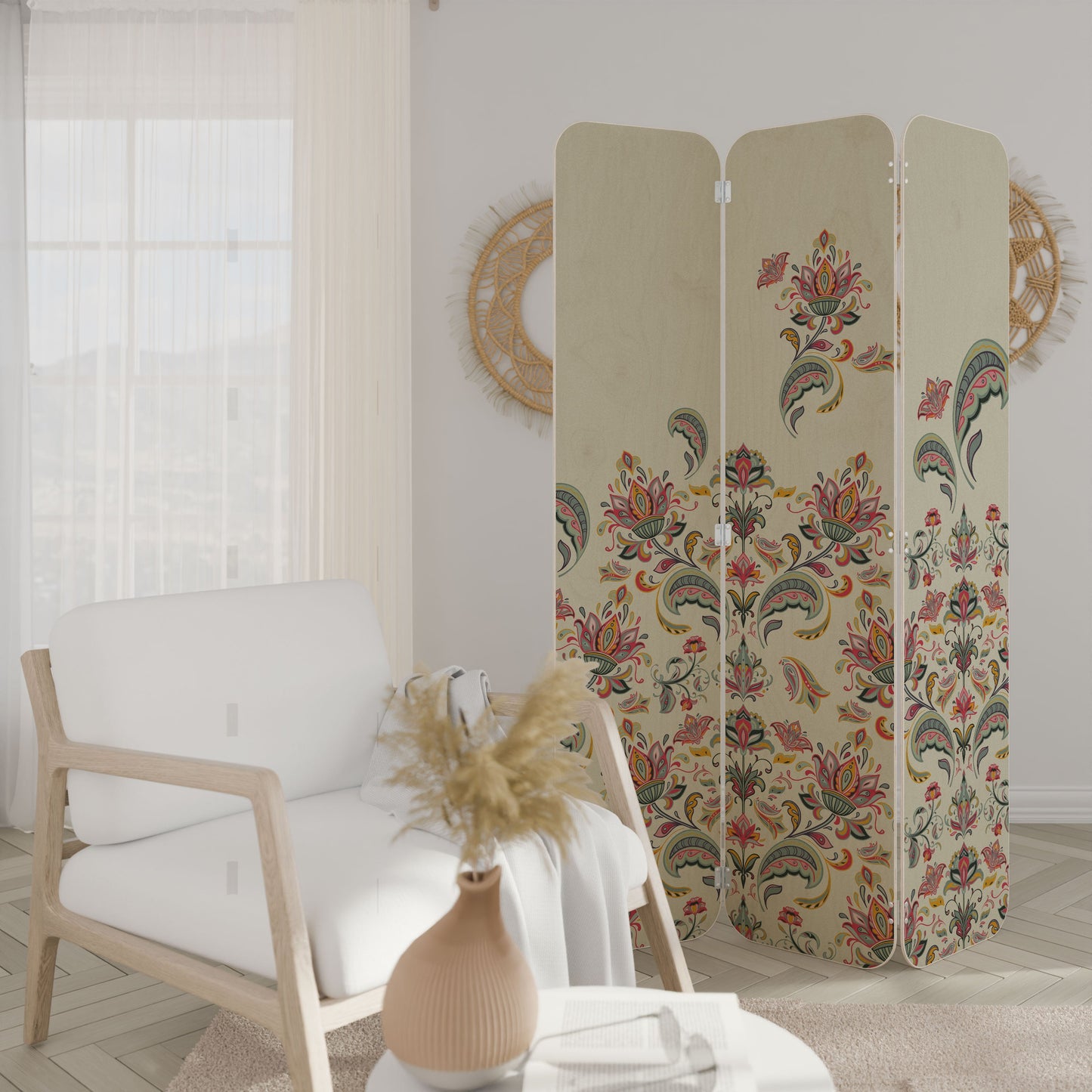 ORGANIC FOLKLORE 3-Panel Plywood Room Divider