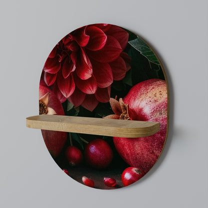 DAHLIAS AND POMEGRANATES Oval Art Shelf In Oak Effect