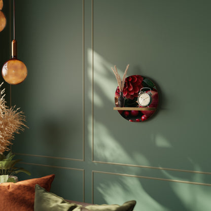 DAHLIAS AND POMEGRANATES Round Art Shelf In Oak Effect