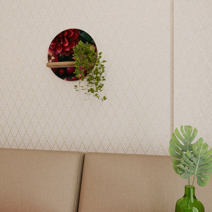 DAHLIAS AND POMEGRANATES Round Art Shelf In Oak Effect