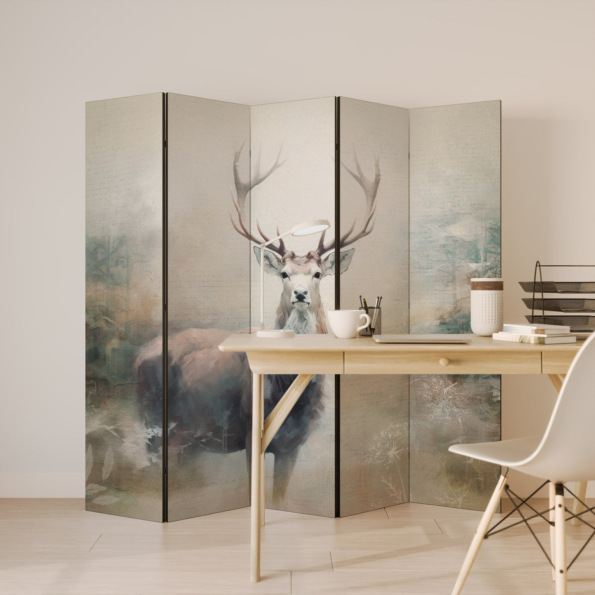 FOREST KING Biombo de 5 paneles