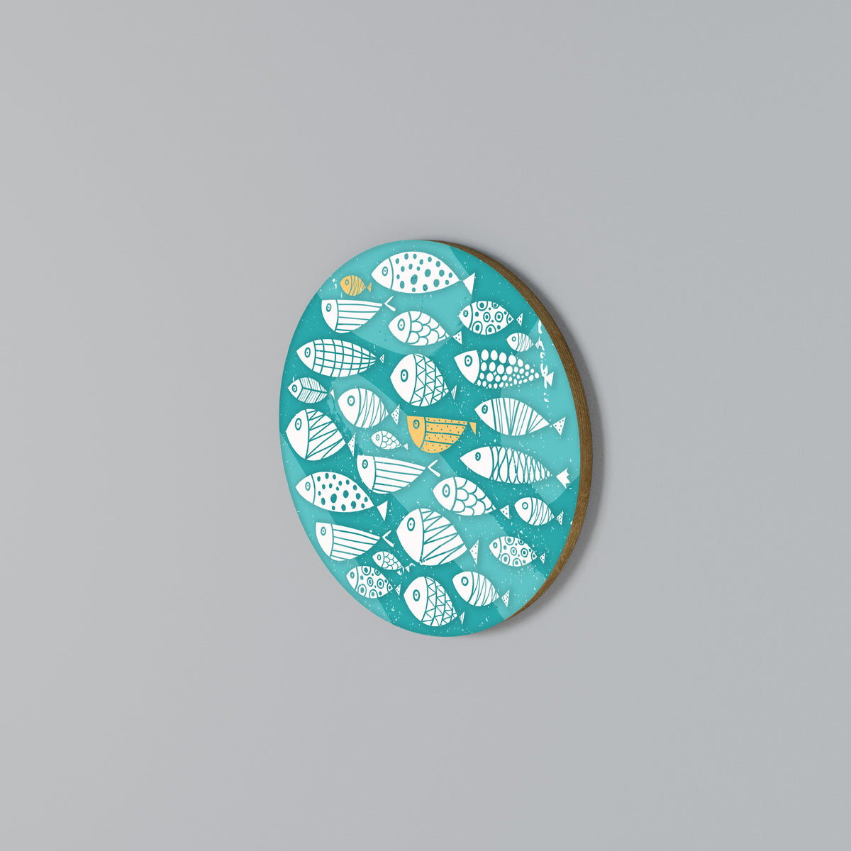 FISHY FOLK ART Arte de pared redondo