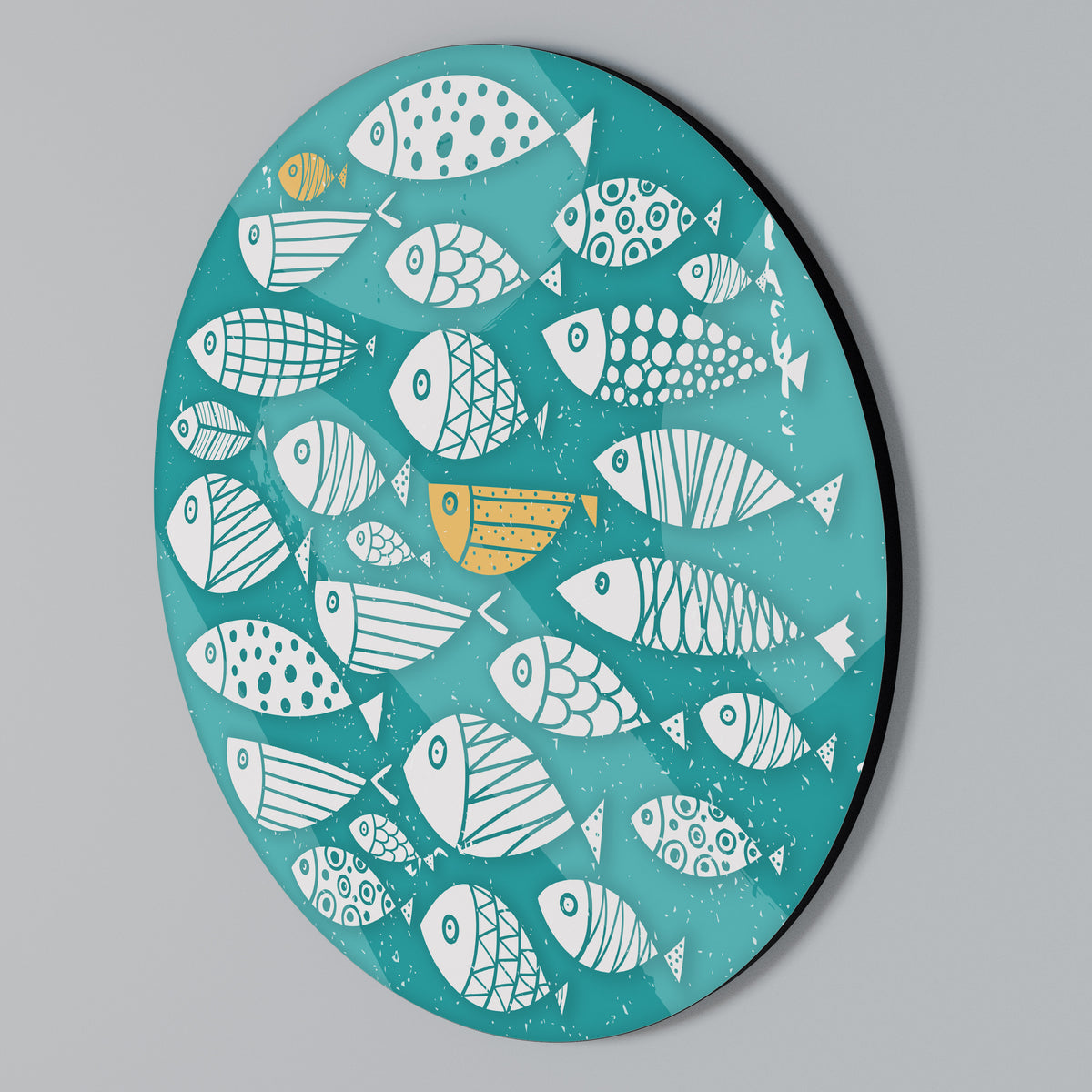 FISHY FOLK ART Arte de pared redondo