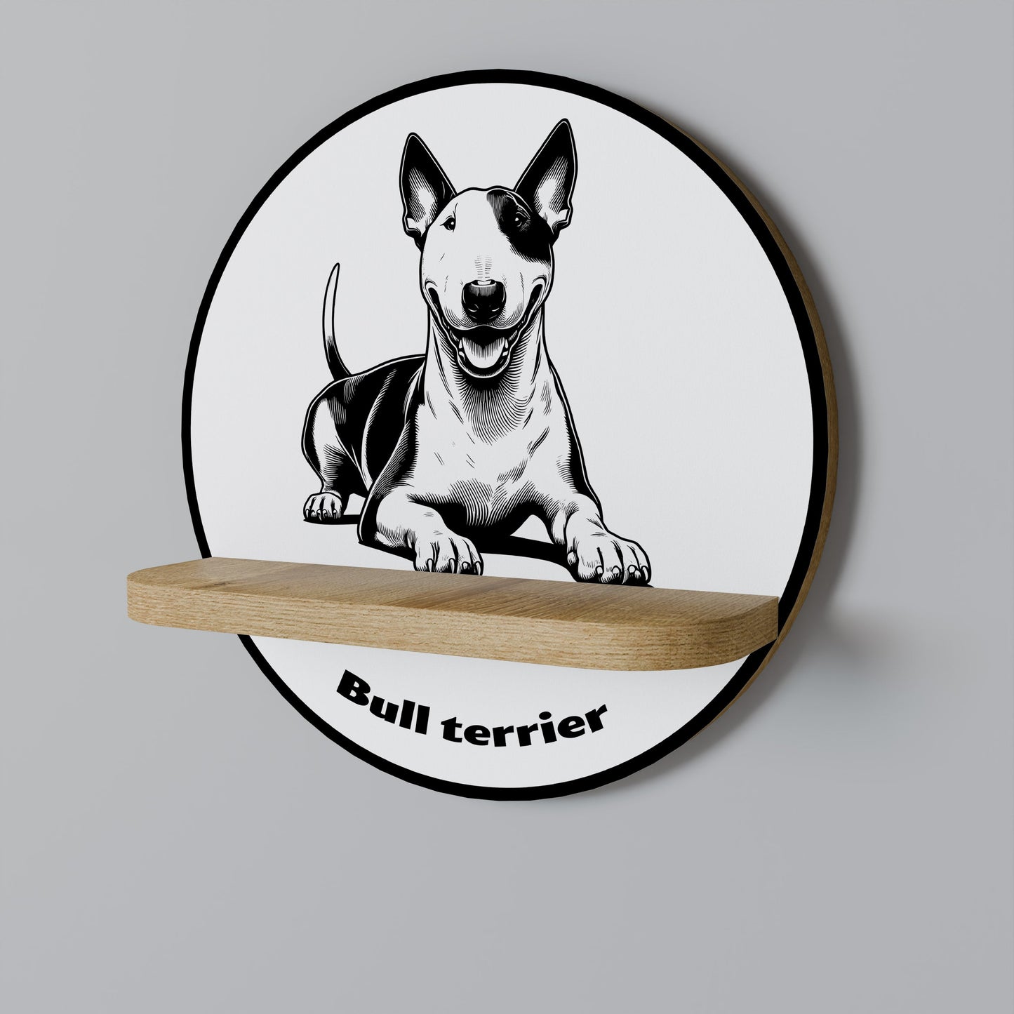 BULL TERRIER Mensola rotonda per arte in effetto rovere