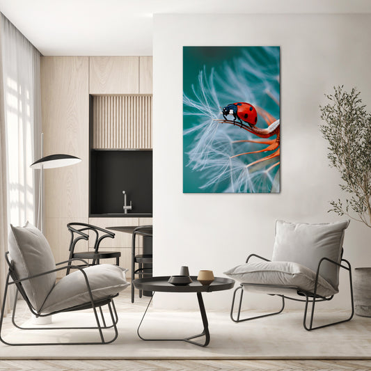 LADYBUG BALANCE Vertical Canvas Print