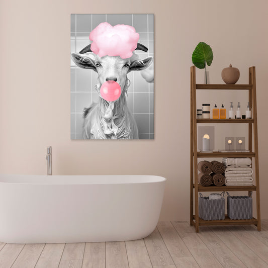 BUBBLEGUM BOVINE BLISS Vertical Canvas Print