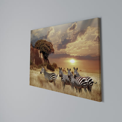 ZEBRA SUNSET SERENADE Stampa su tela orizzontale