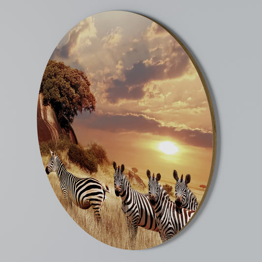 ZEBRA SUNSET SERENADE Arte de pared redondo
