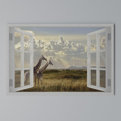 GIRAFFE GAZE WINDOW Cuadro en lienzo horizontal