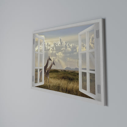 GIRAFFE GAZE WINDOW Cuadro en lienzo horizontal