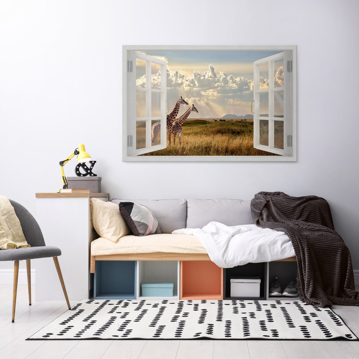 GIRAFFE GAZE WINDOW Cuadro en lienzo horizontal