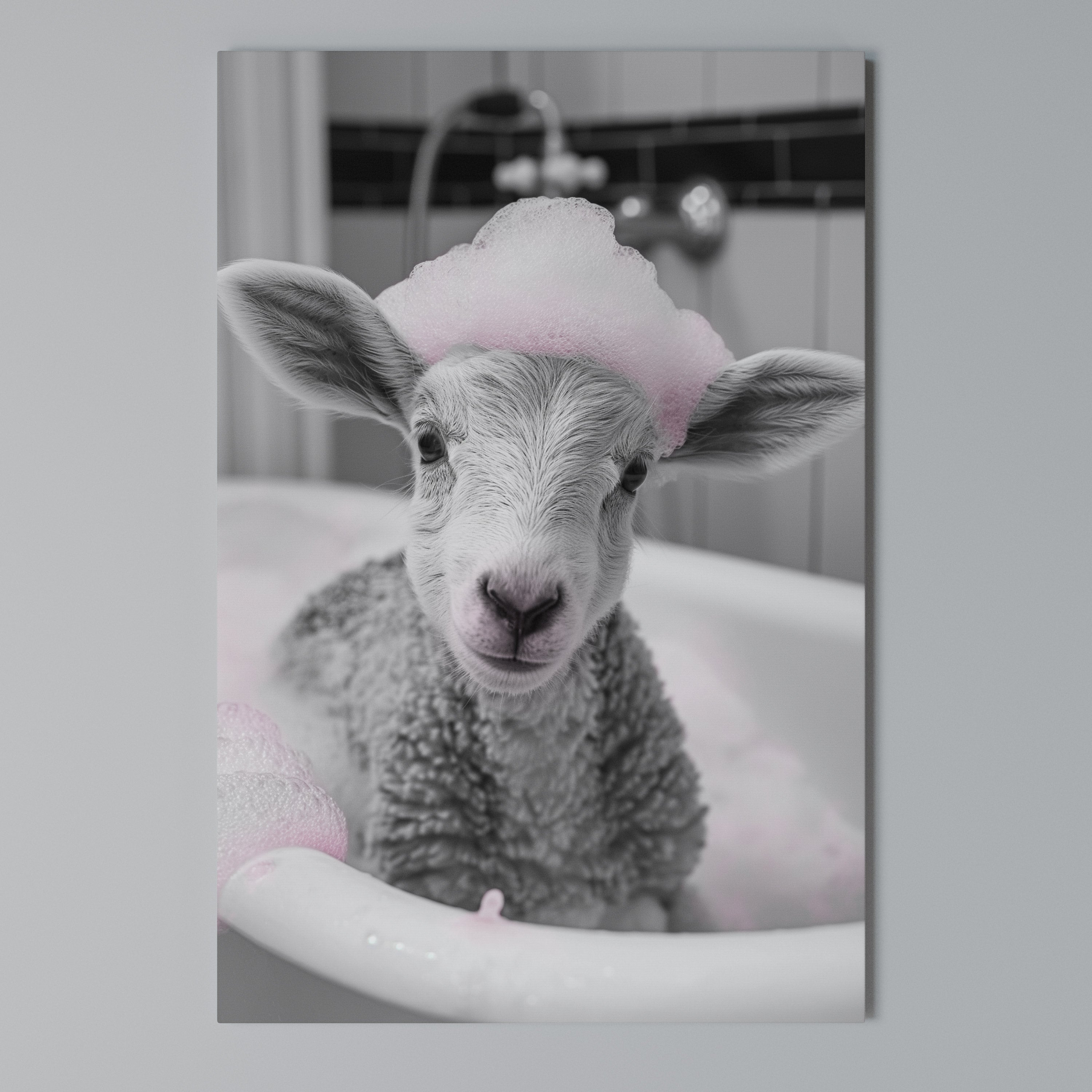 PINK CLOUD BATH TIME Vertical Canvas Print