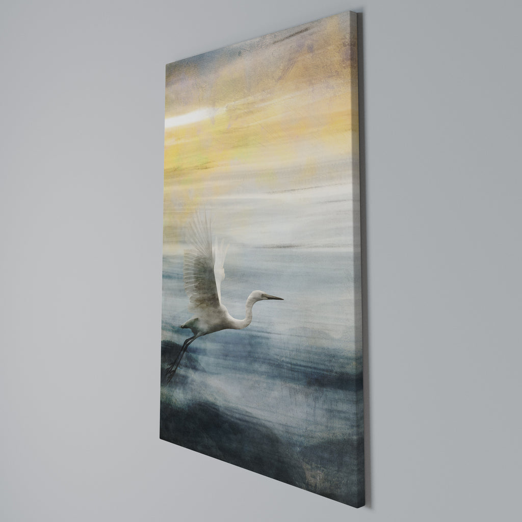 HERON IN FLY Vertical Canvas Print