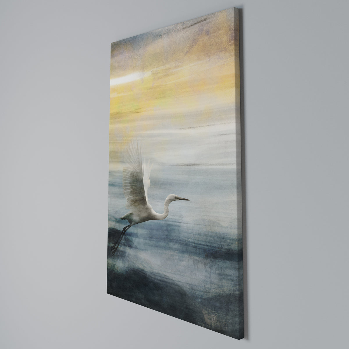 HERON IN FLY Vertical Canvas Print
