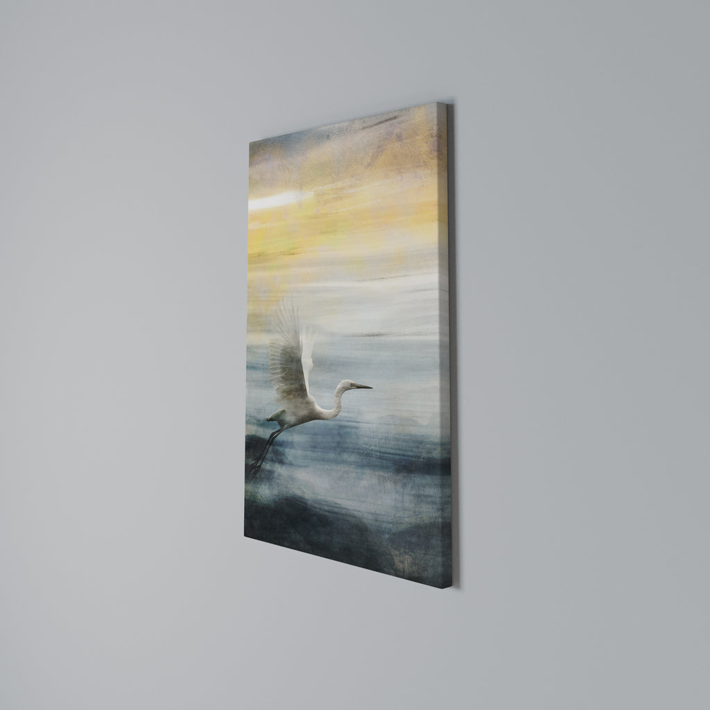HERON IN FLY Vertical Canvas Print