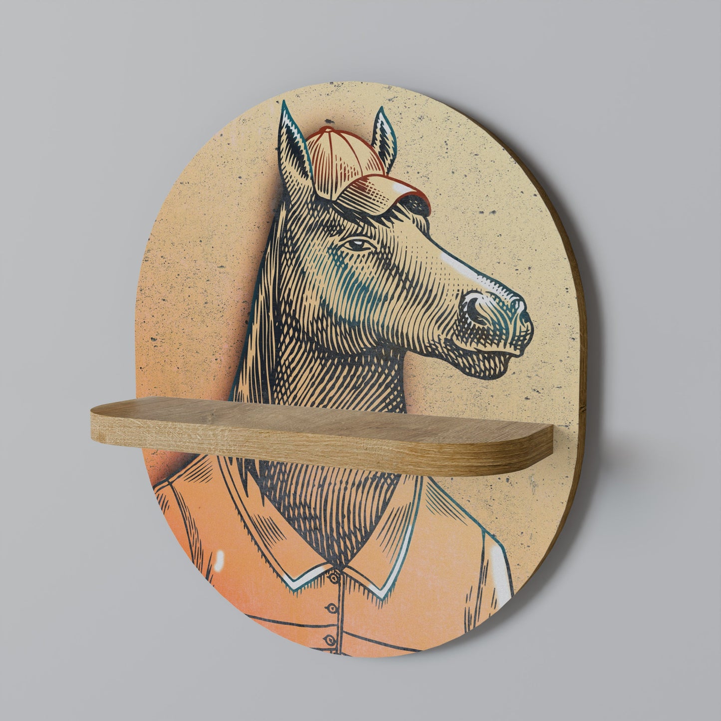 EQUINE SWAGGER Oval Art Shelf In Oak Effect