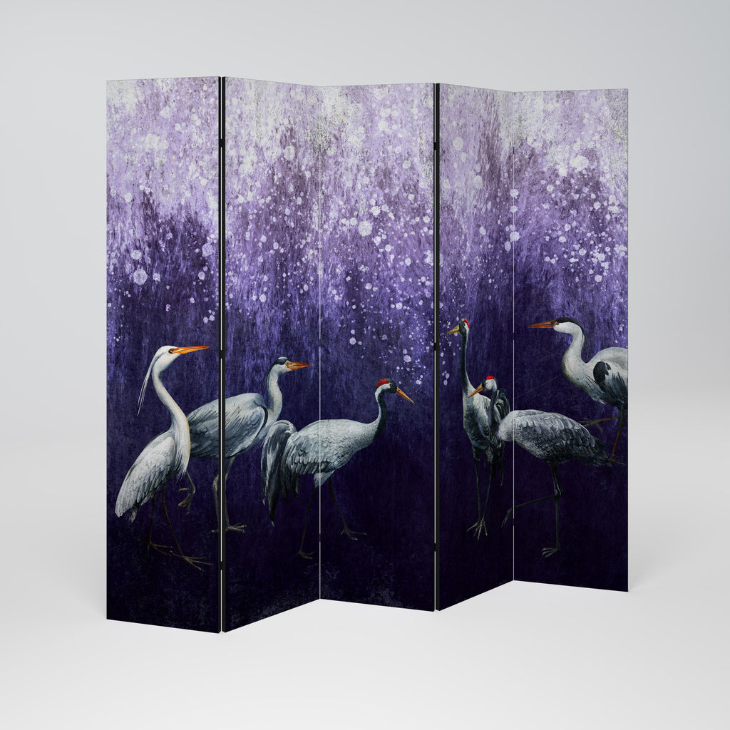 MYSTICAL CRANE GATHERING Dekorativ rumsavdelare – 5 paneler
