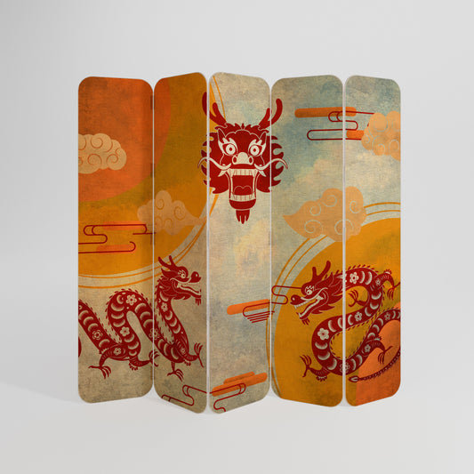 MYSTICAL DRAGON 5-Panel Plywood Room Divider