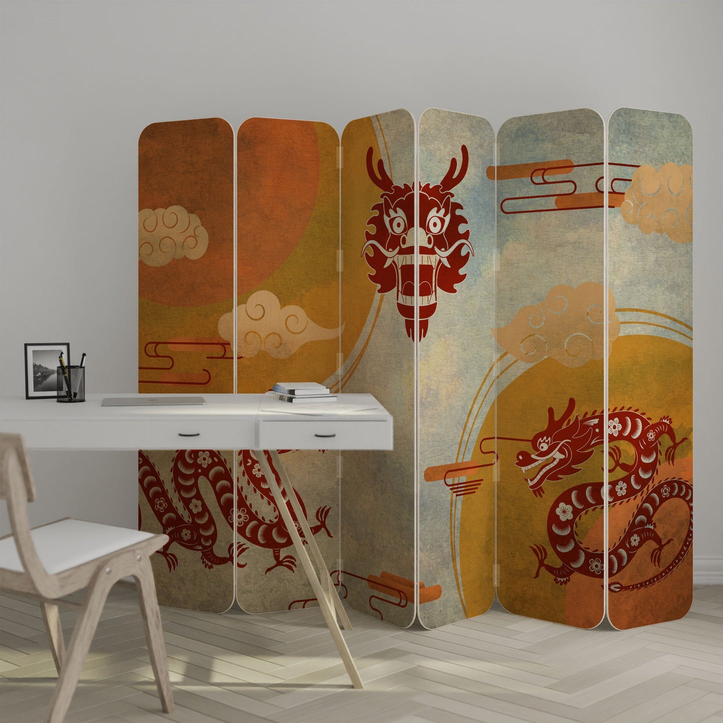 MYSTICAL DRAGON 6-Panel Plywood Room Divider