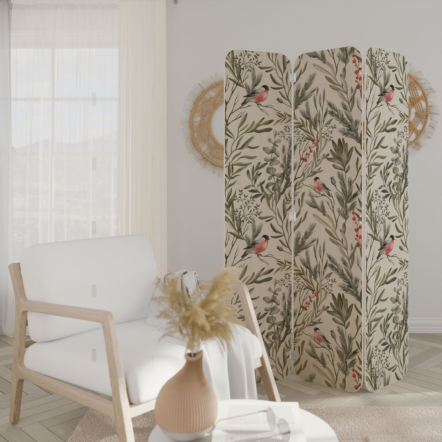 BULLFINCH SONG 3-Panel Plywood Room Divider