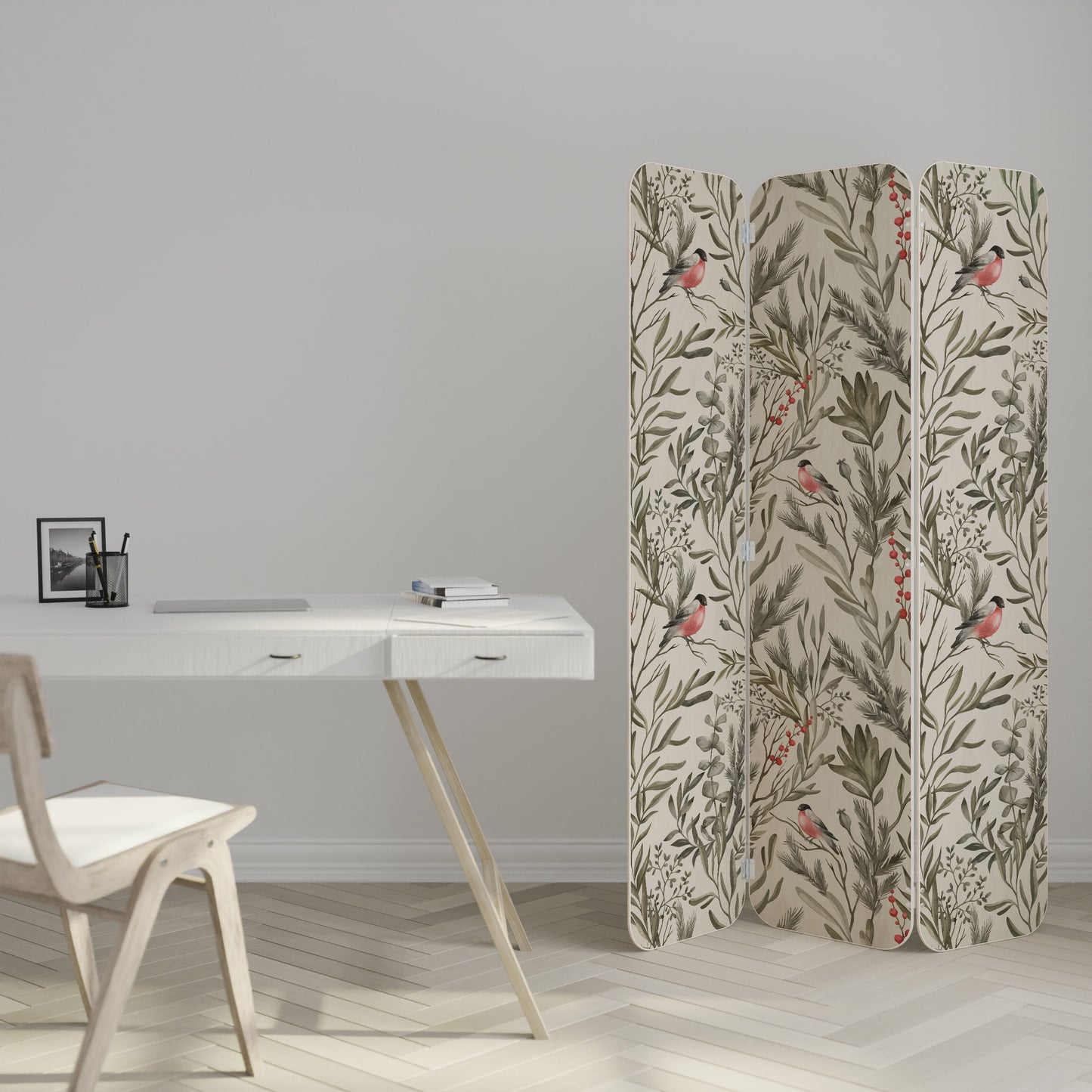 BULLFINCH SONG 3-Panel Plywood Room Divider