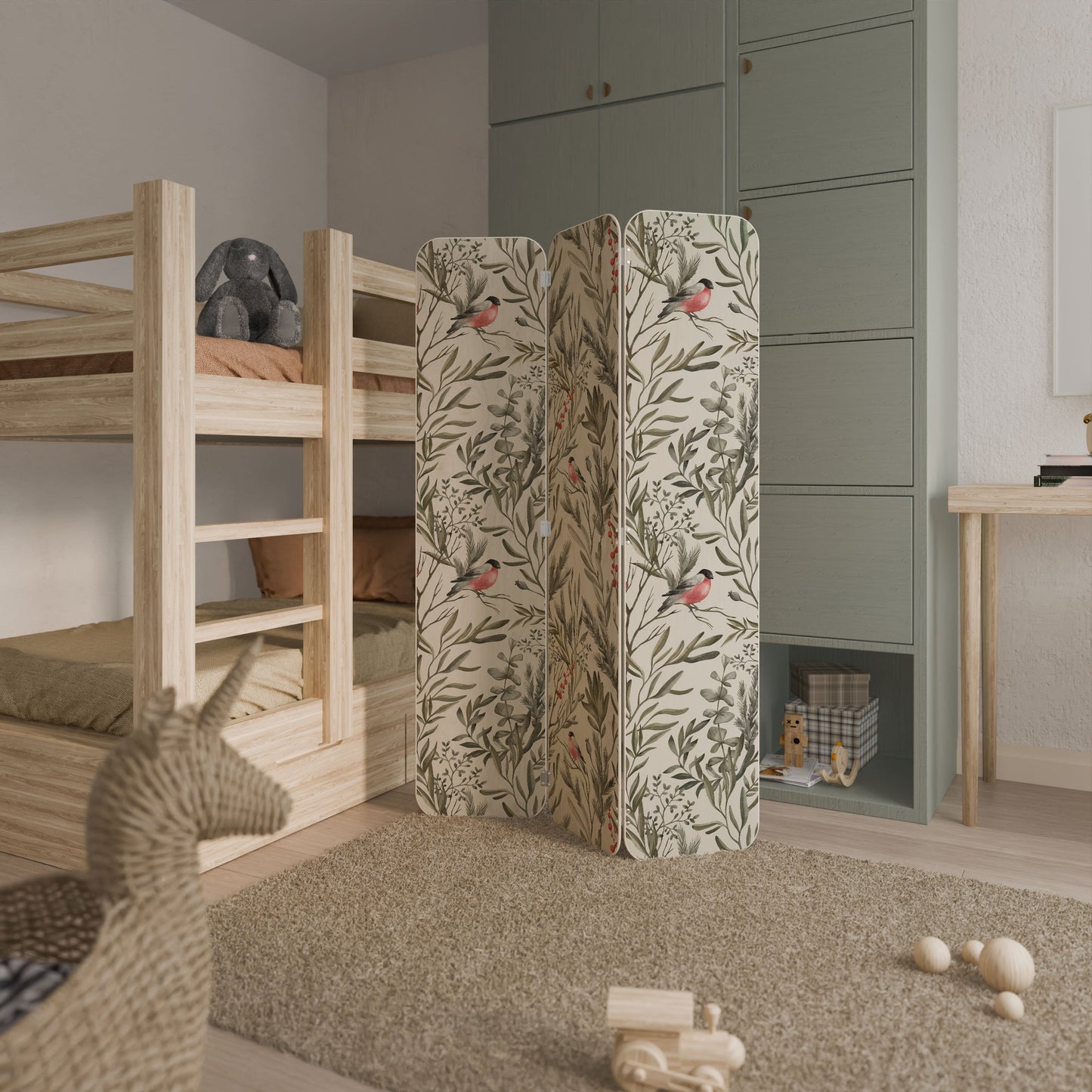 BULLFINCH SONG 3-Panel Plywood Room Divider