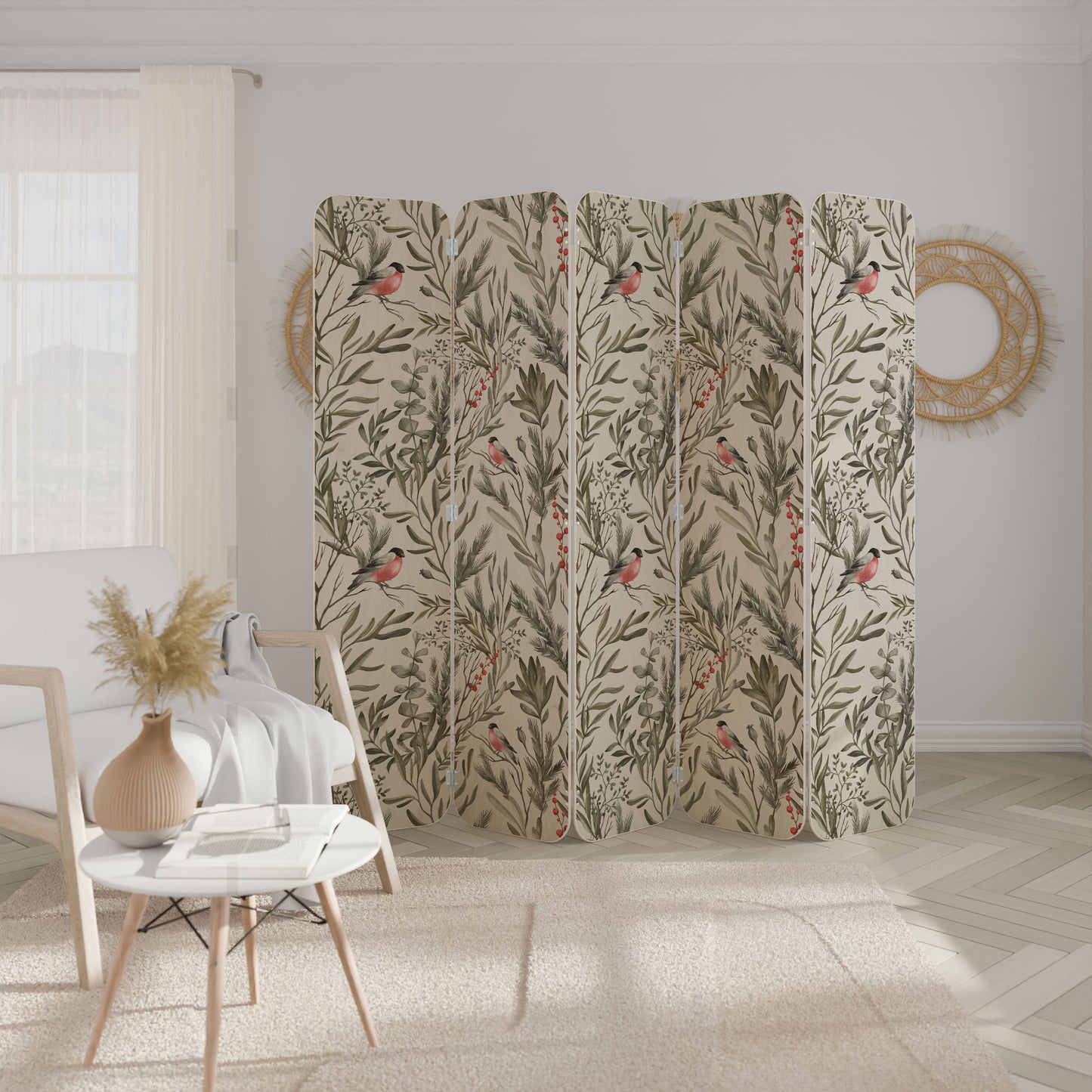 BULLFINCH SONG 5-Panel Plywood Room Divider