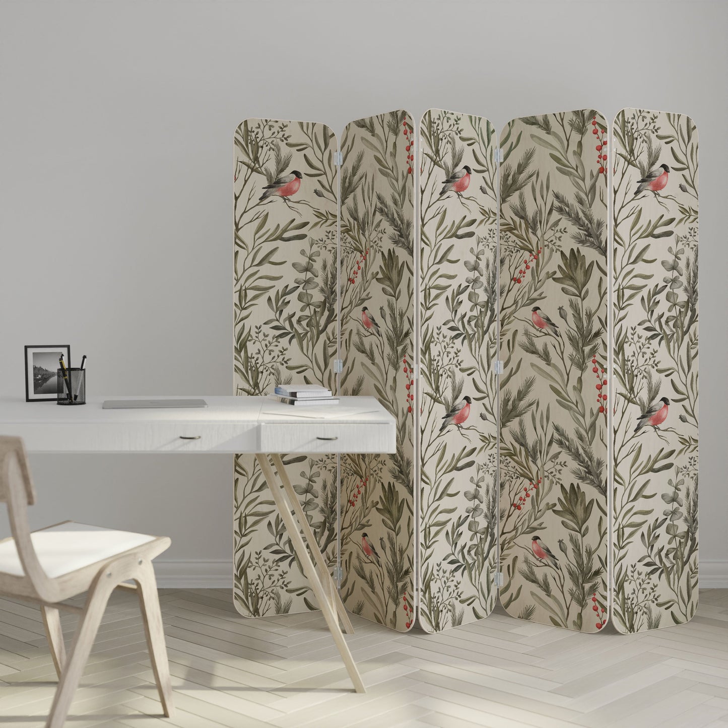 BULLFINCH SONG 5-Panel Plywood Room Divider