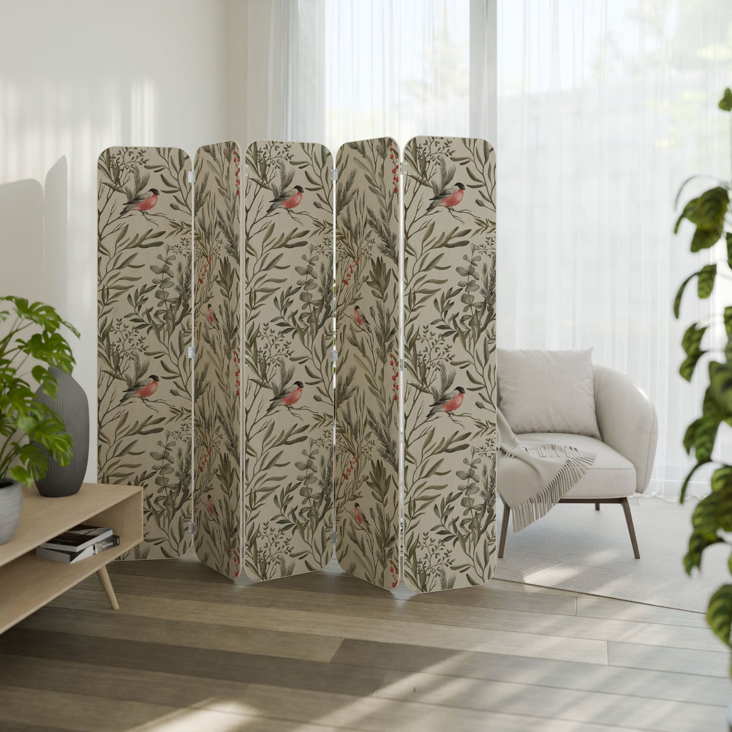 BULLFINCH SONG 5-Panel Plywood Room Divider