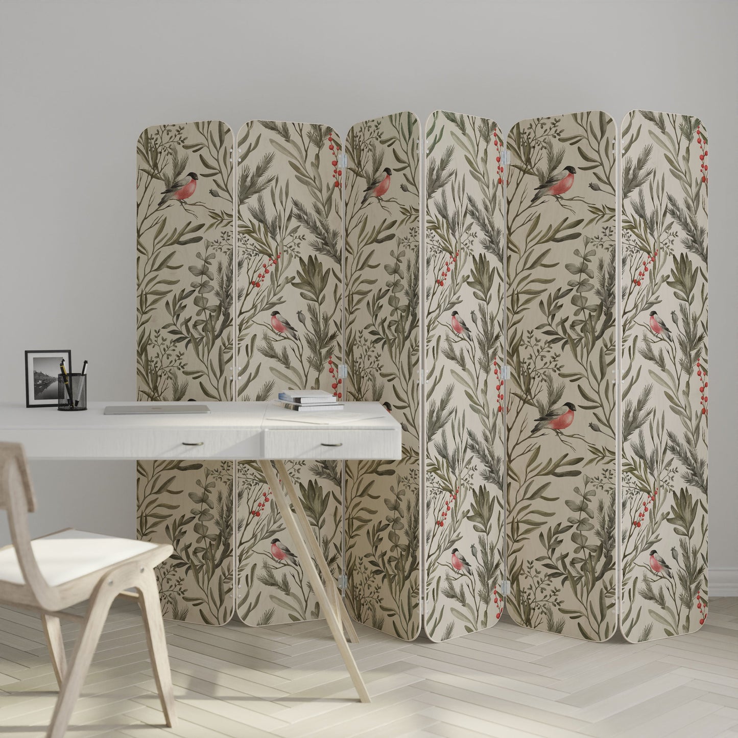 BULLFINCH SONG 6-Panel Plywood Room Divider