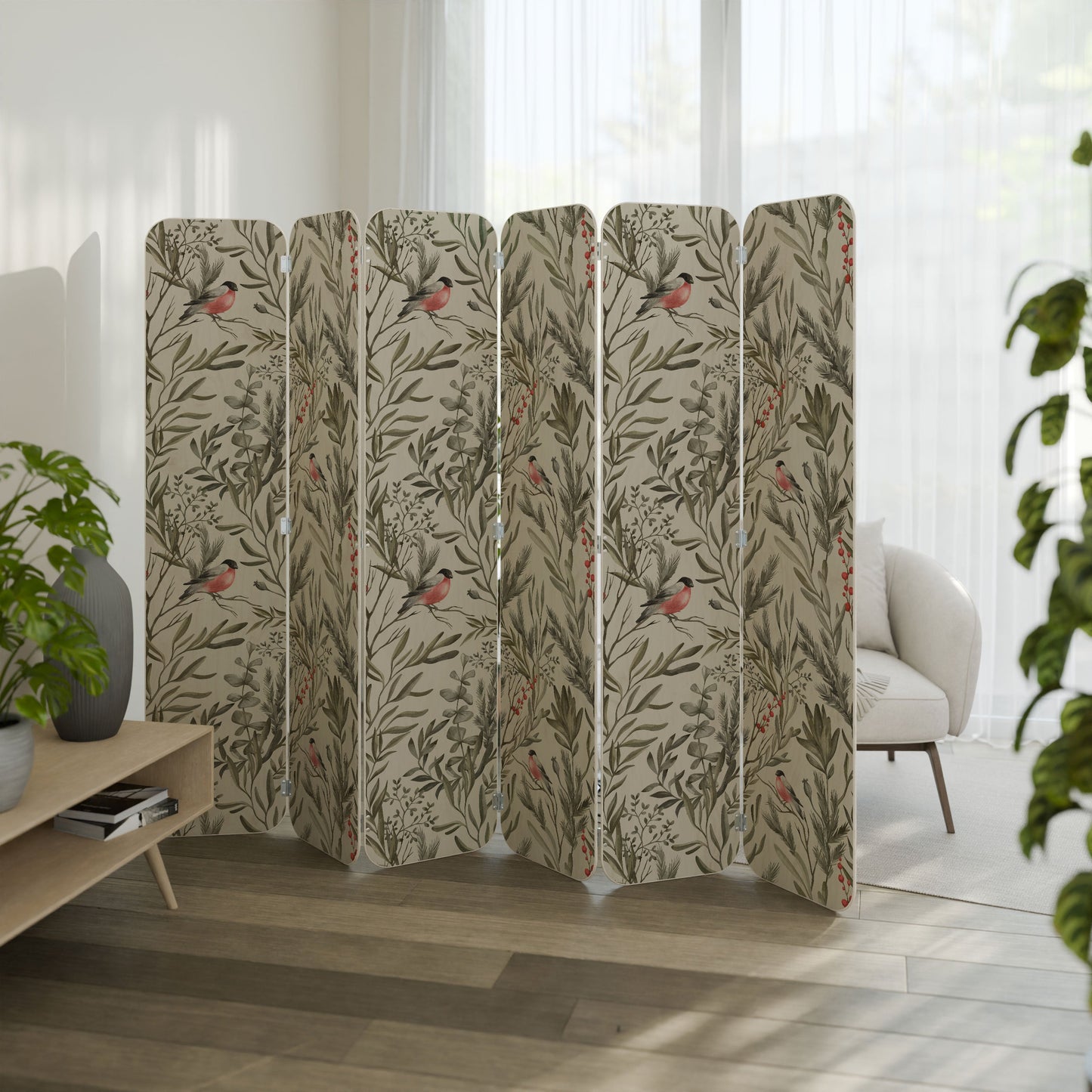 BULLFINCH SONG 6-Panel Plywood Room Divider