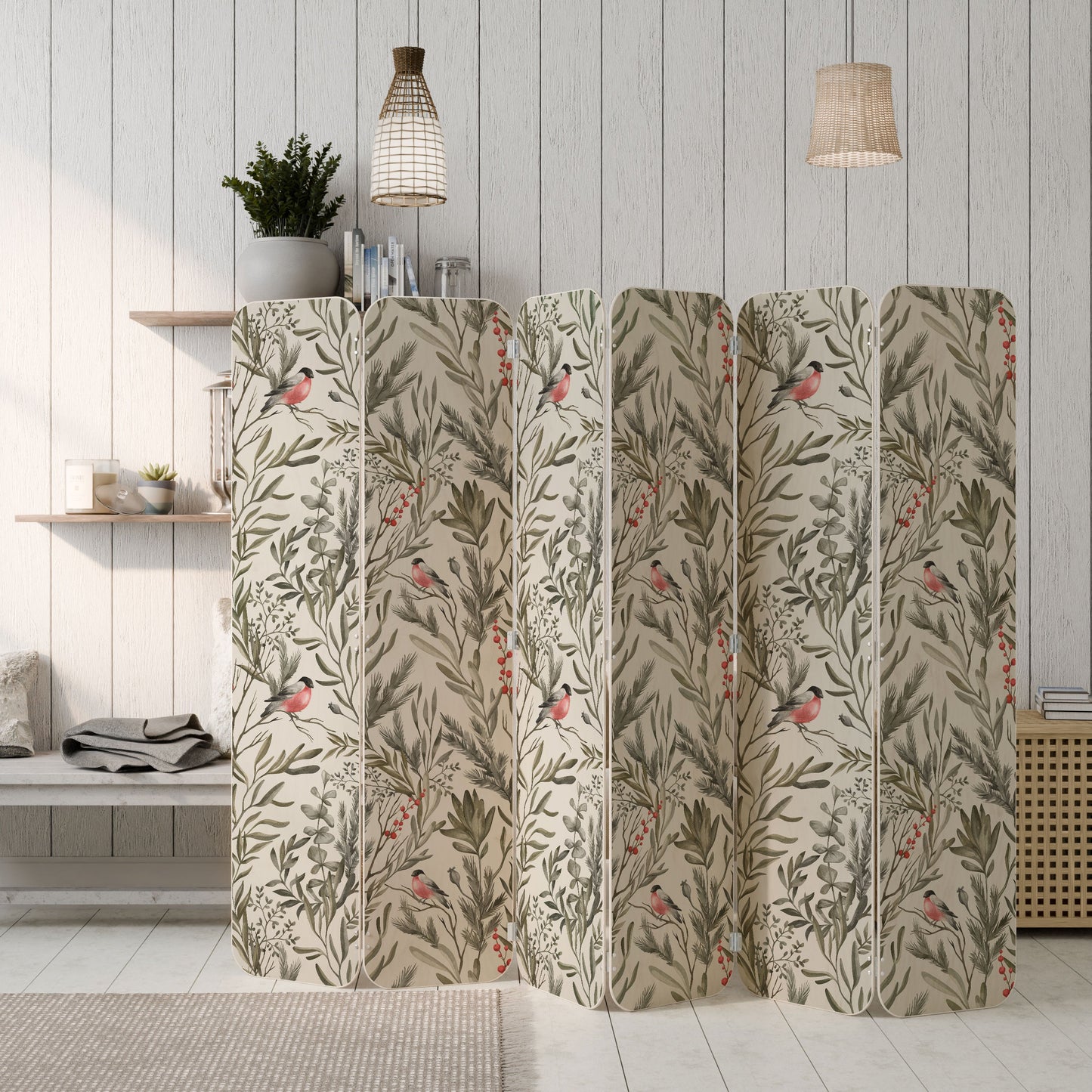 BULLFINCH SONG 6-Panel Plywood Room Divider