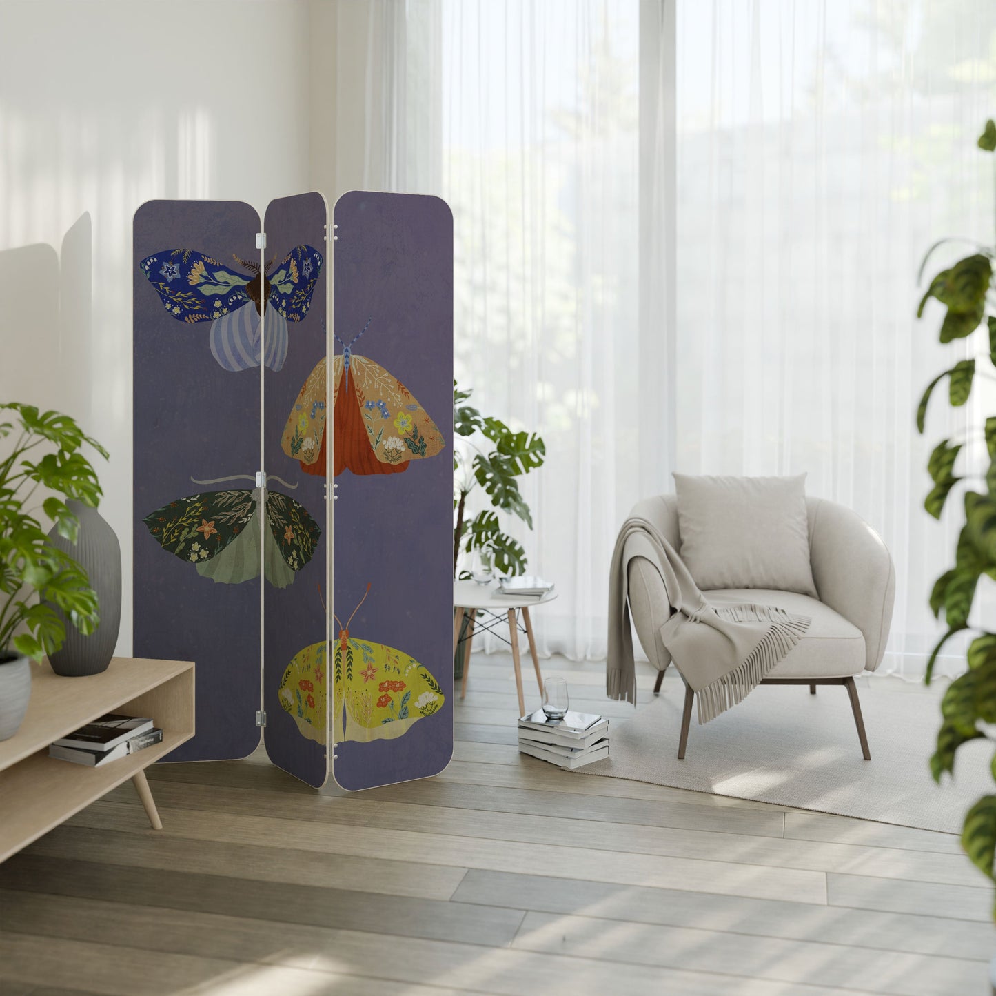 MOTH INTO THE FLAME 3-Panel Plywood Room Divider