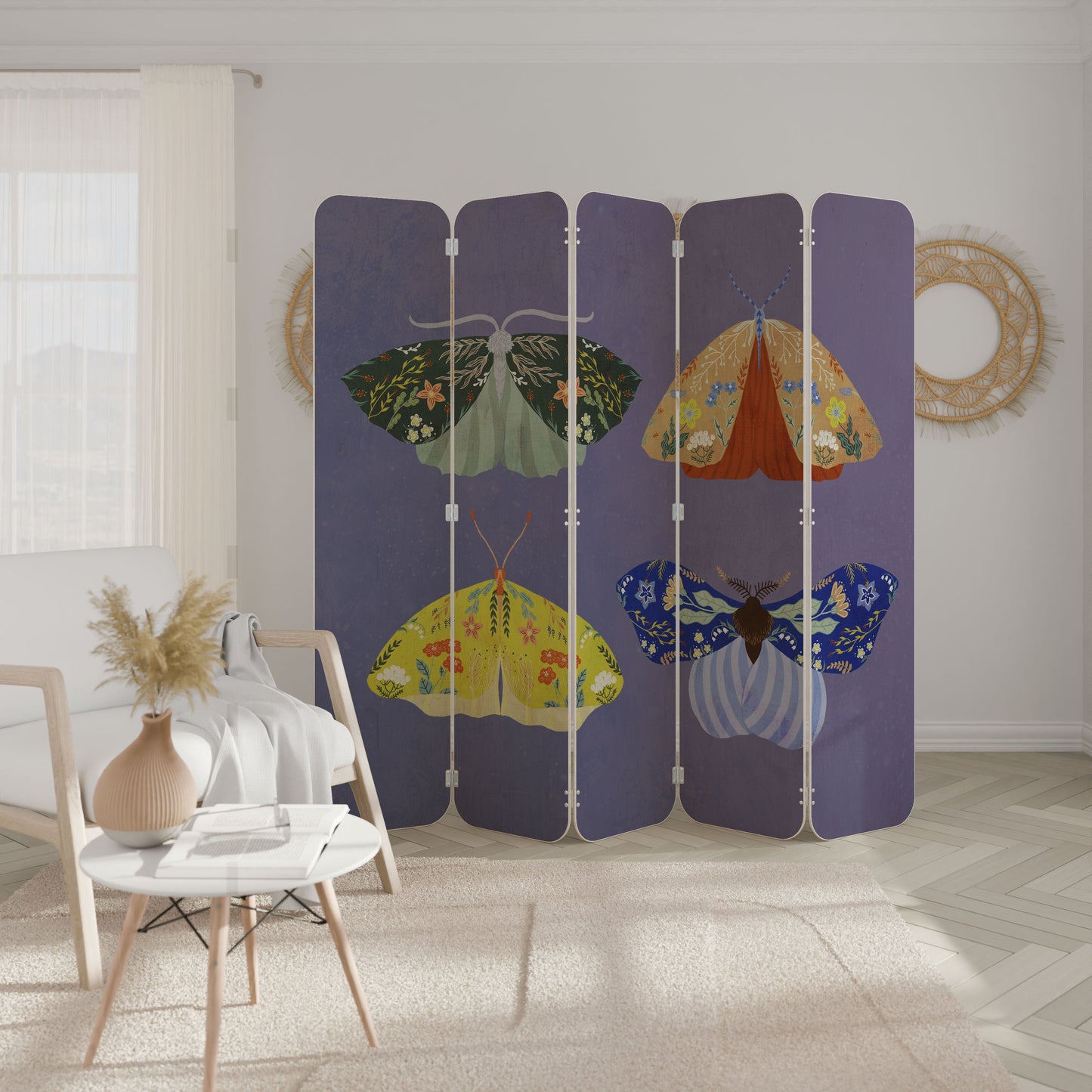 MOTH INTO THE FLAME 5-Panel Plywood Room Divider