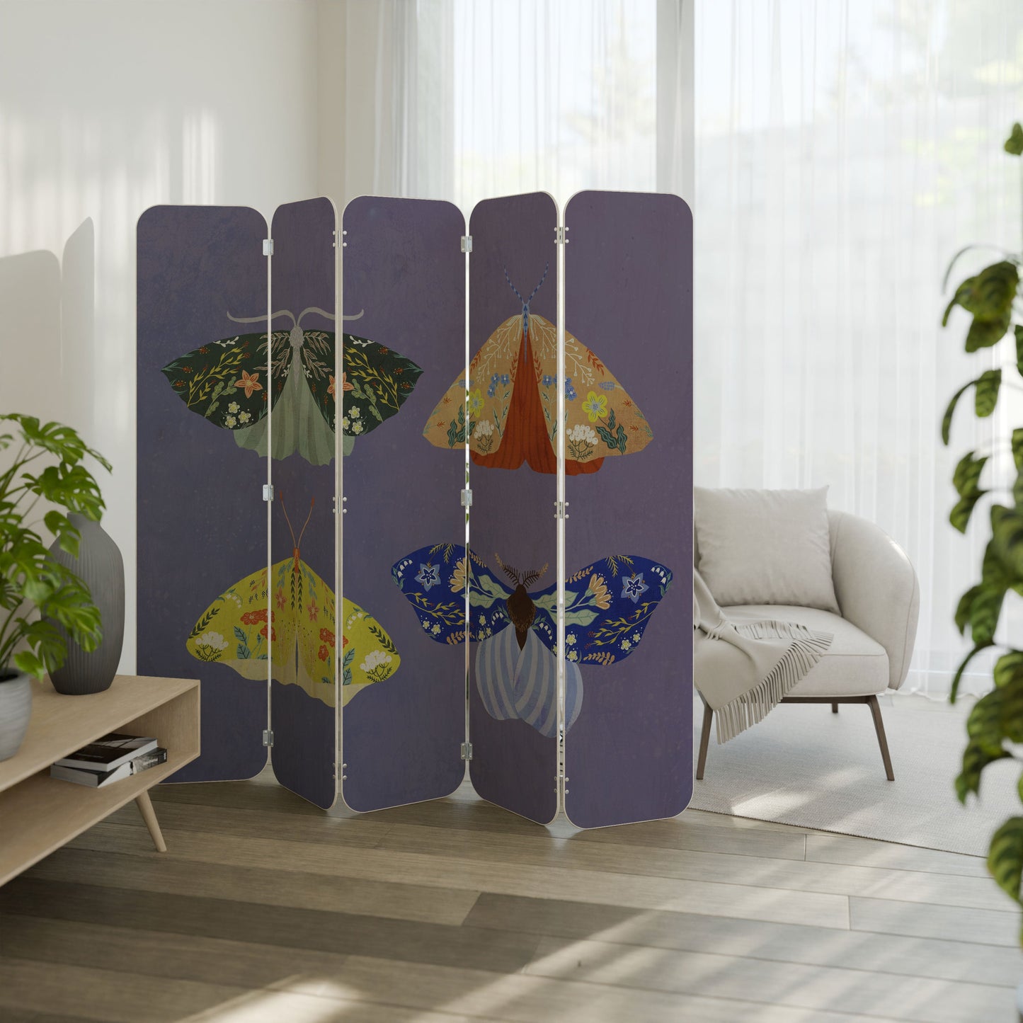 MOTH INTO THE FLAME 5-Panel Plywood Room Divider