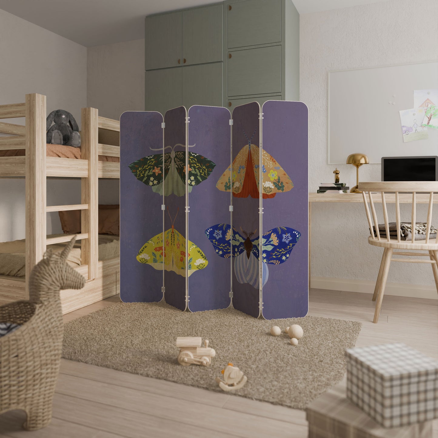 MOTH INTO THE FLAME 5-Panel Plywood Room Divider