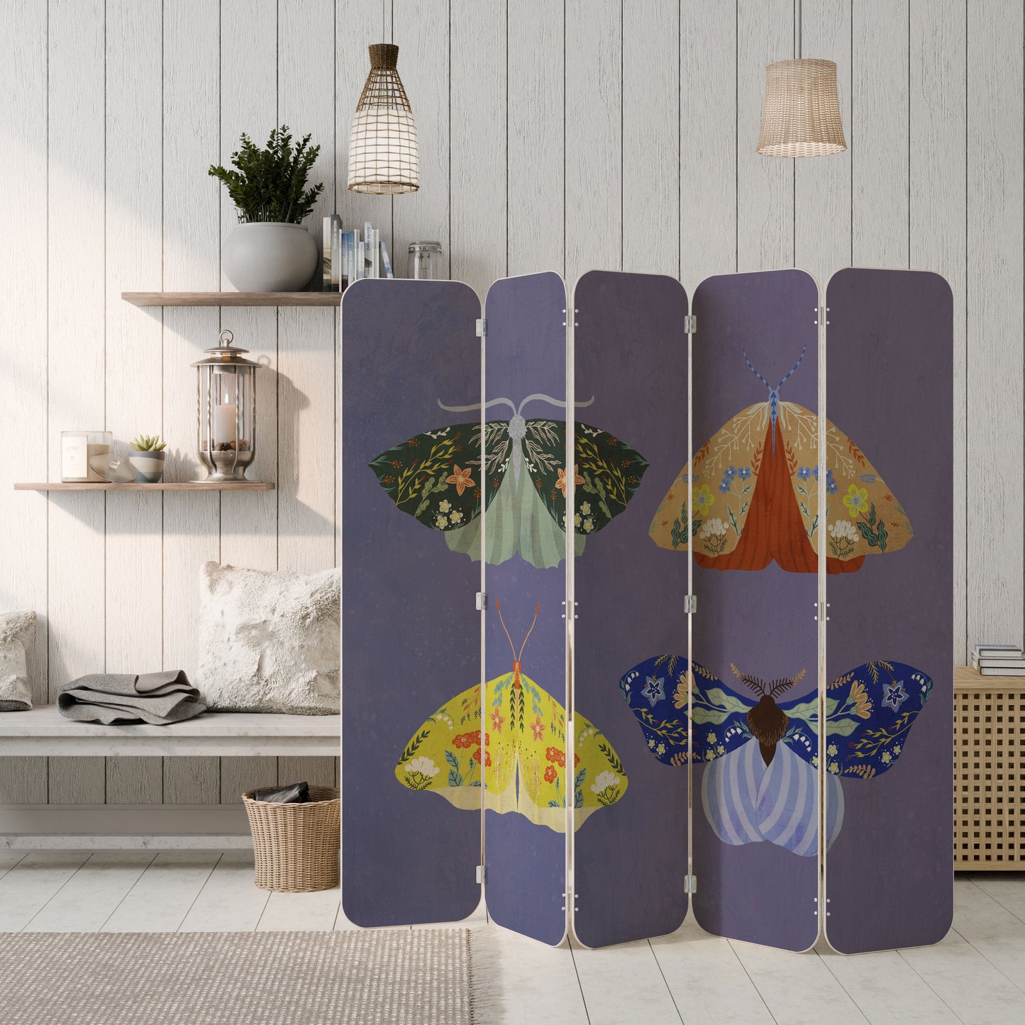 MOTH INTO THE FLAME 5-Panel Plywood Room Divider