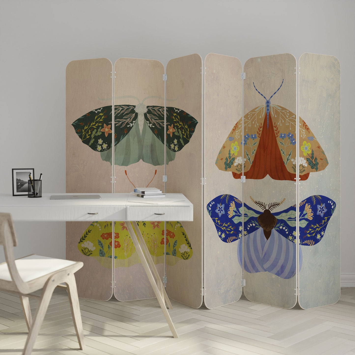 MOTH INTO THE LIGHT 6-Panel Plywood Room Divider