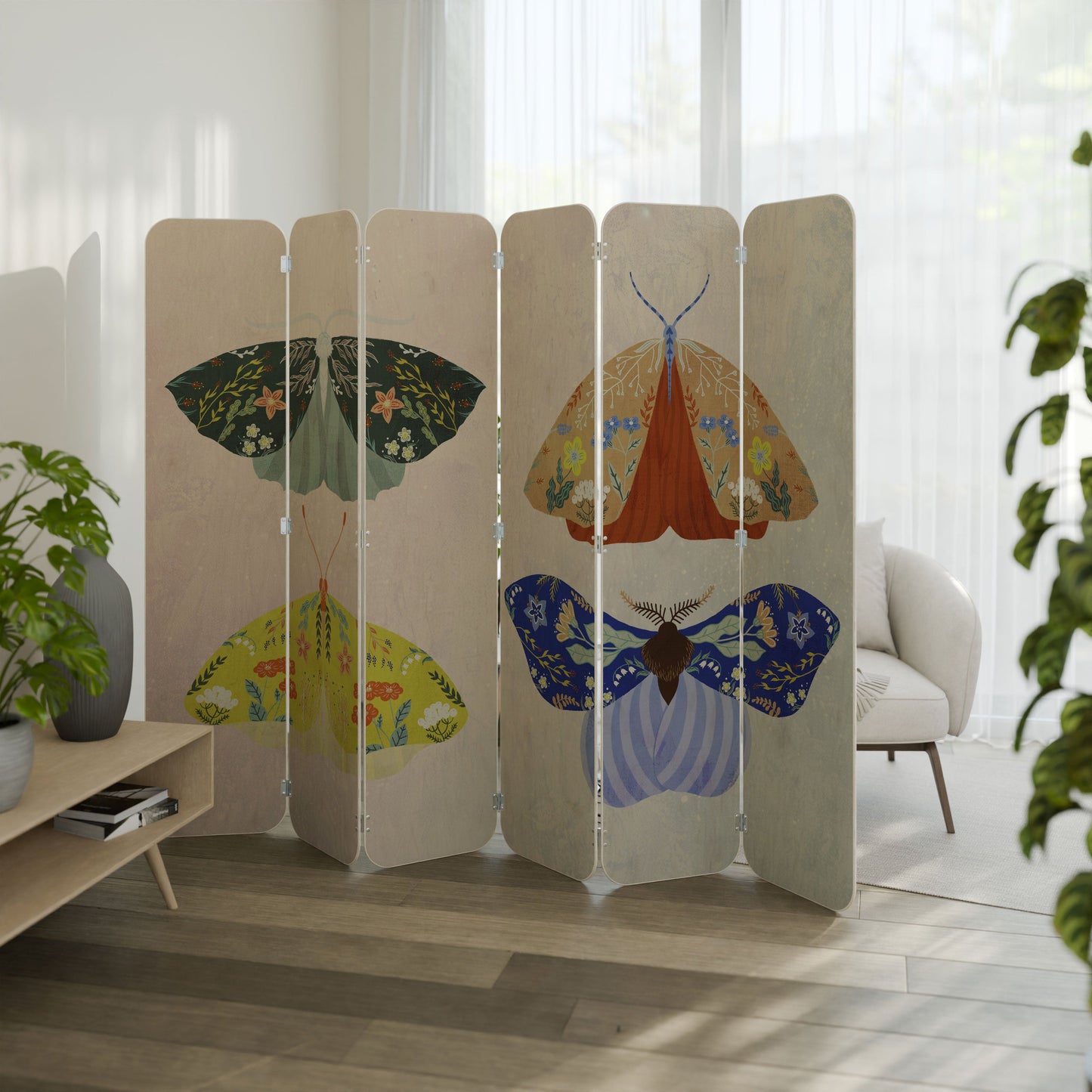 MOTH INTO THE LIGHT 6-Panel Plywood Room Divider