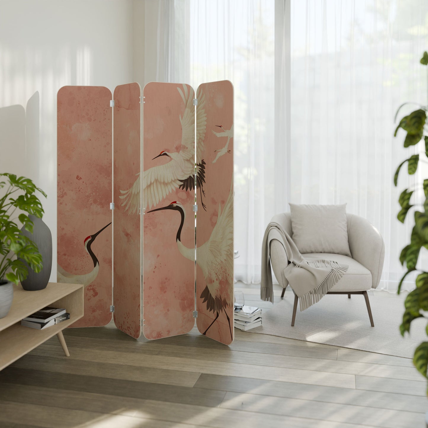 CRANE DANCE 4-Panel Plywood Room Divider