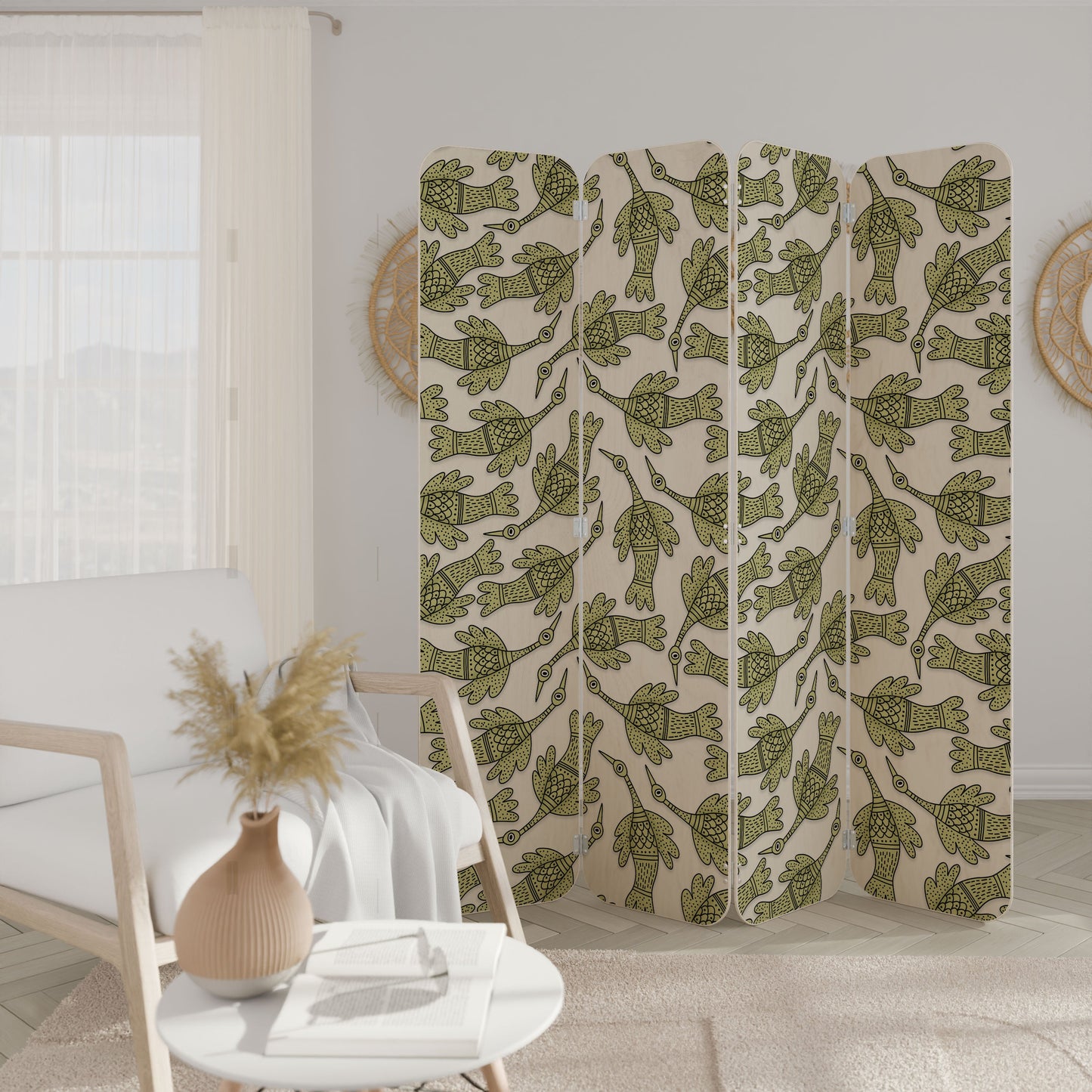 SEEDLING SONGBIRD 4-Panel Plywood Room Divider